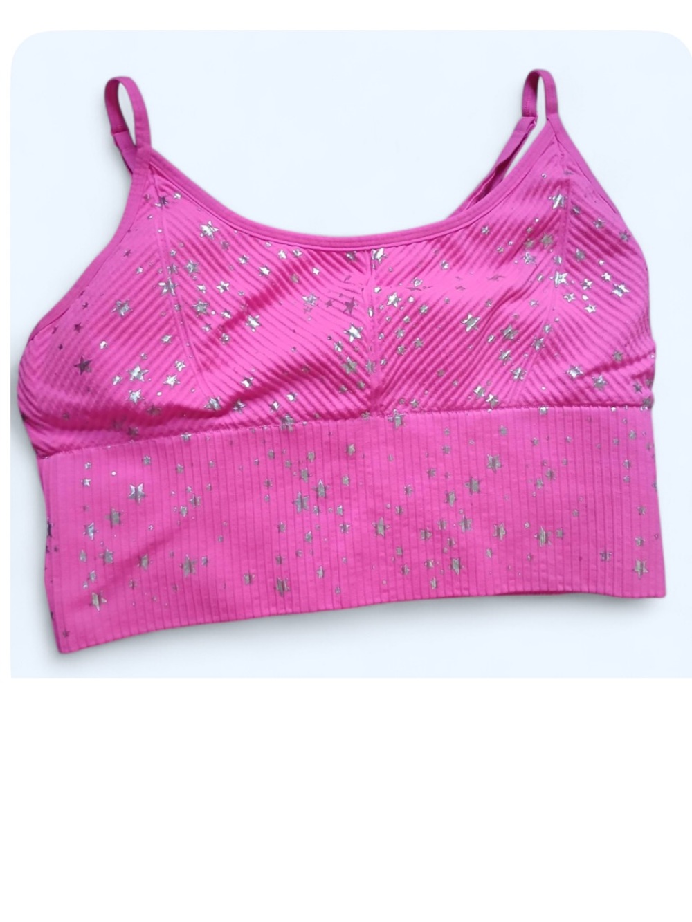 Victoria's Secret Hot Pink Silver Star Seamless Sports Bra
